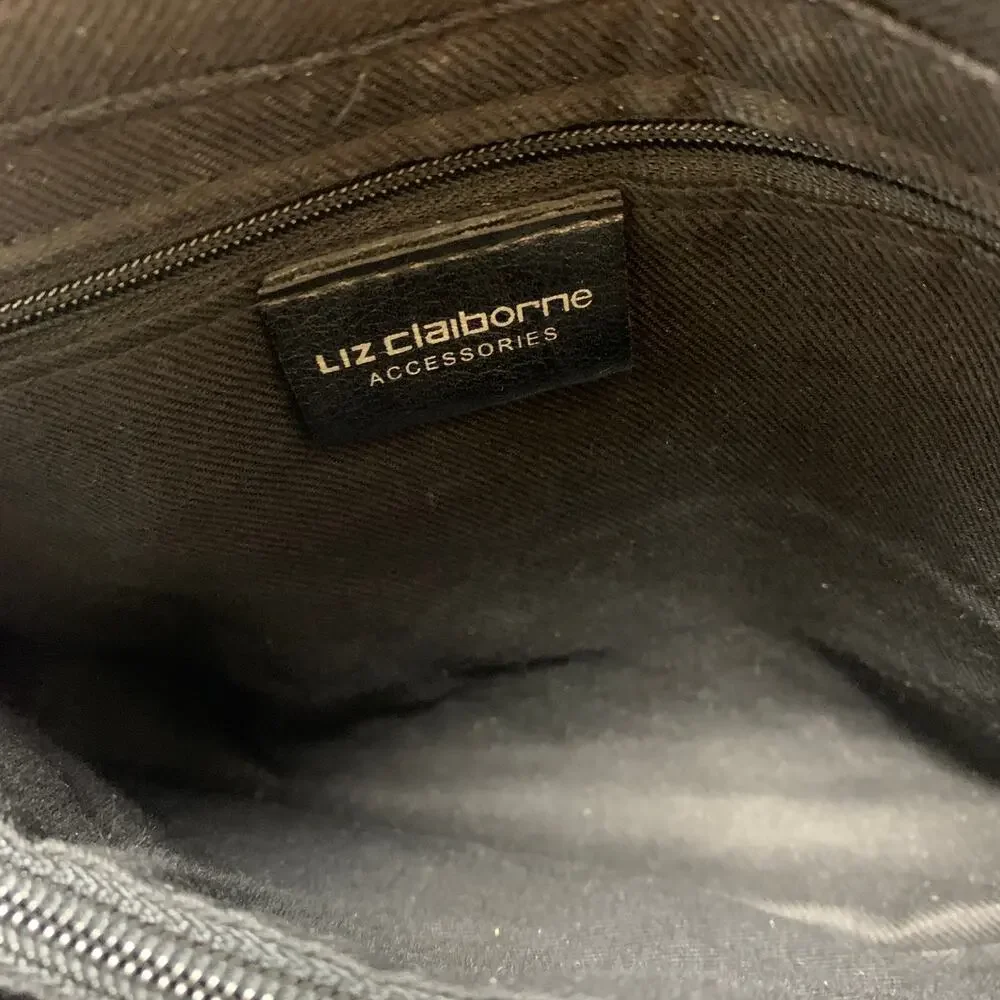 Liz Claiborne Black Faux Croc Embossed Shoulder Bag Buckle Flap Satchel Purse